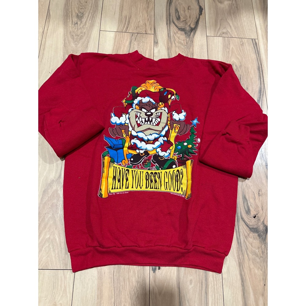 Vintage 1995 Warner Bros‎ Tazmanian Devil Christmas Sweatshirt X-Large Red